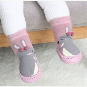 Chaussettes antidérapantes montantes pour bébé avec motif lapin