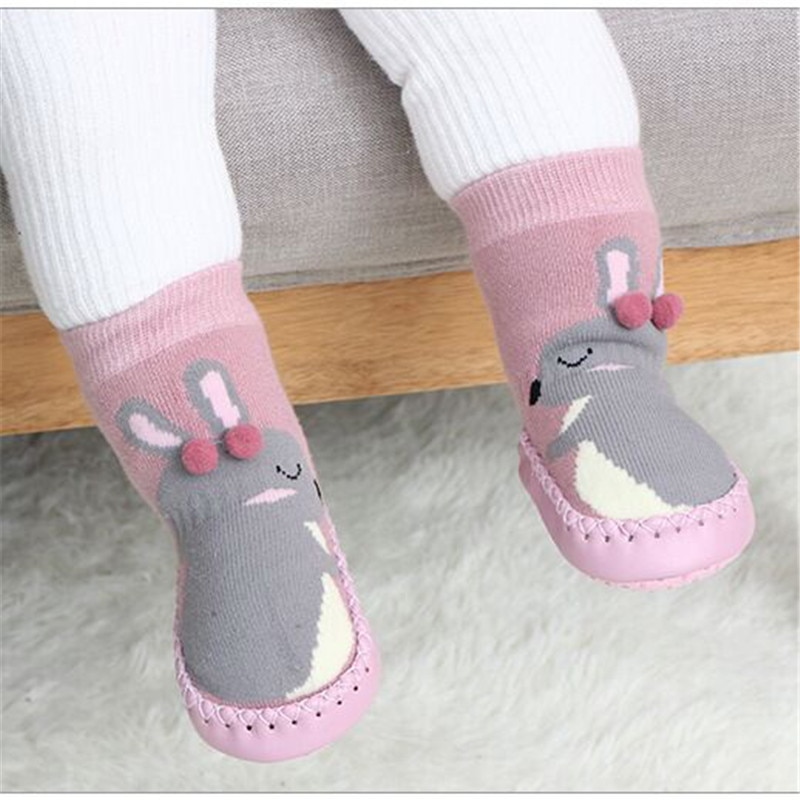 Chaussettes antidérapantes montantes pour bébé avec motif lapin