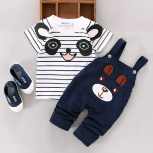 Ensemble t-shirt panda & salopette lapin pour bébé